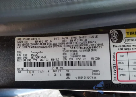 2019 Ford Fiesta Se z USA, uszkodzony, nr VIN 3FADP4BJ4KM159331